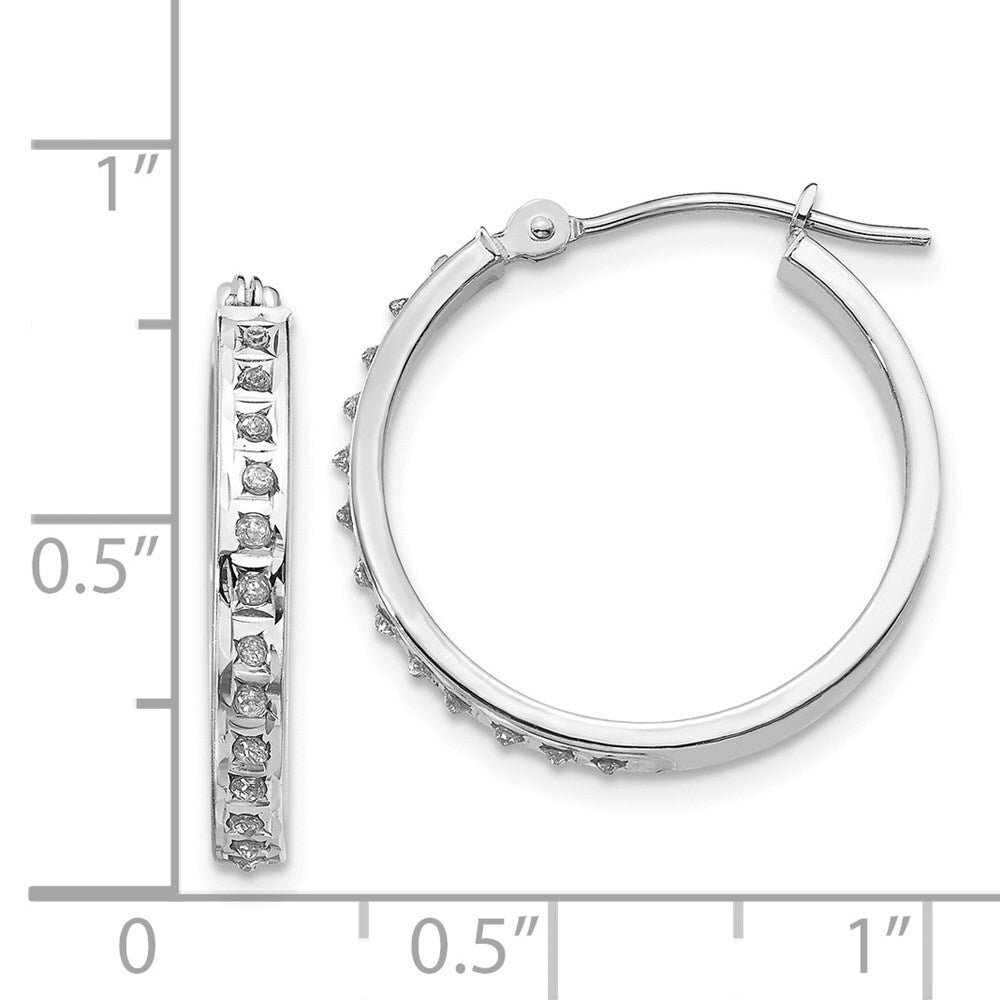 14k White Gold Diamond Fascination Round Hinged Hoop Earrings Gift for Women