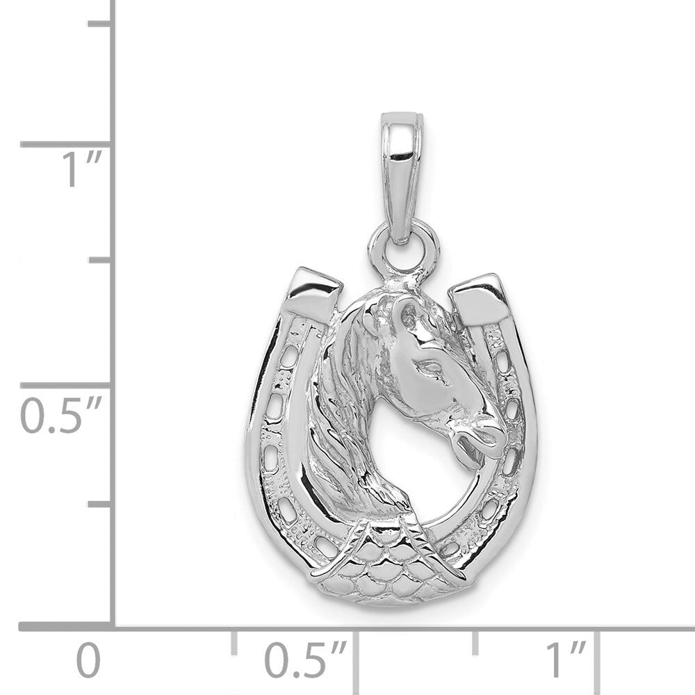 14k White Gold Solid Polished Horse Head in Horseshoe Pendant for Women