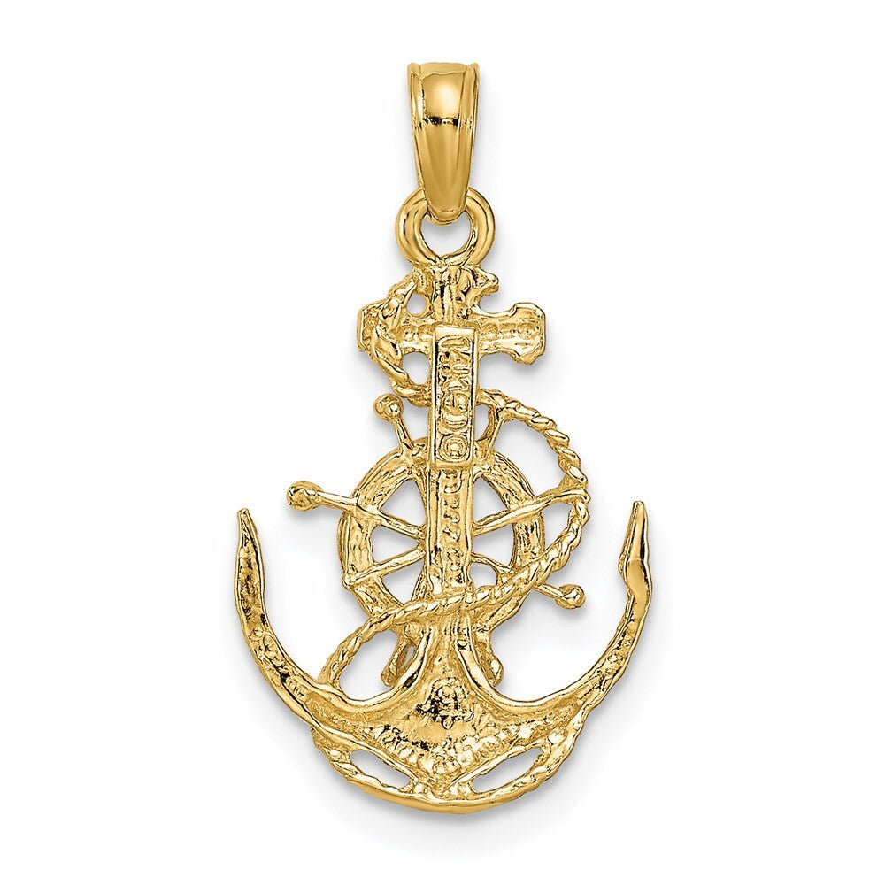 14k Yellow Gold Small Anchor Wheel Pendant for Women