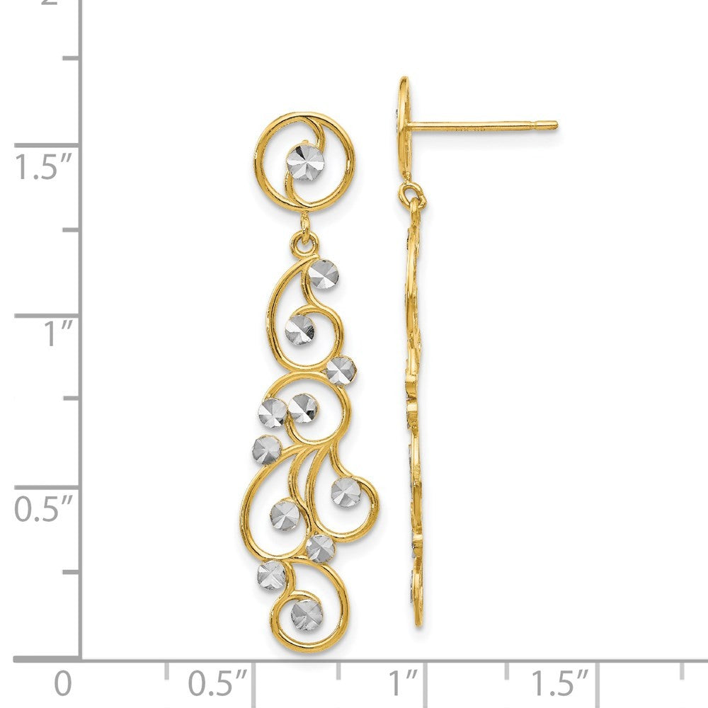 14k Yellow Gold and Rhodium Filigree Dangle Earrings