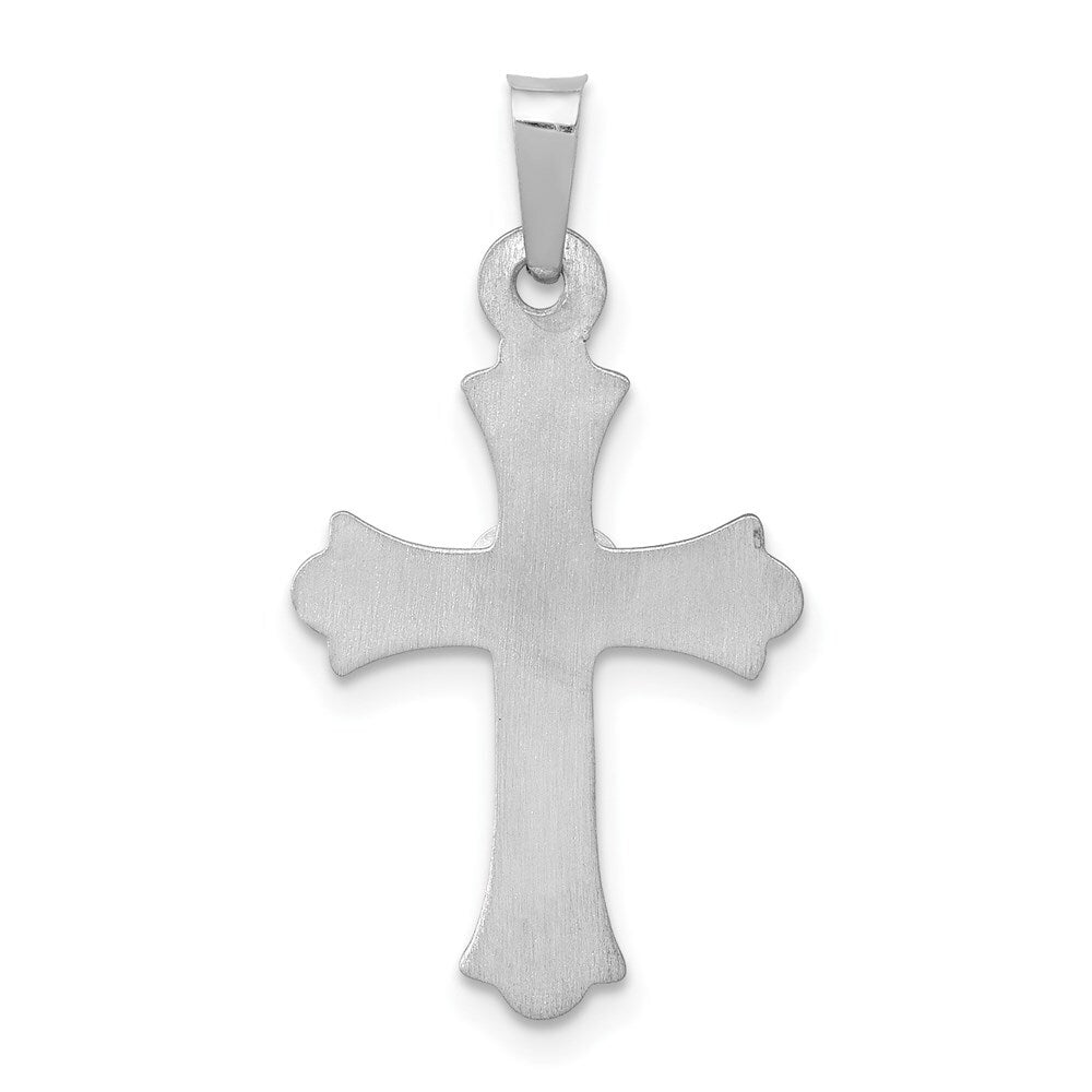 14k White Gold Diamond Fleur De Lis Cross Pendant for Women
