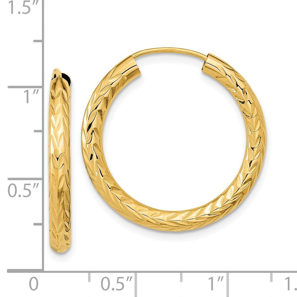 14k Yellow Gold Polished & Diamond-Cut Endless Hoop Earrings Gift for Women