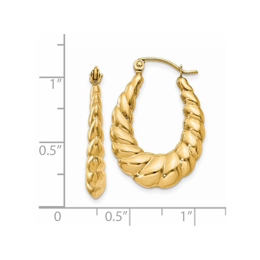 14k Yellow Gold Polished Twisted Hollow Hoop Earrings