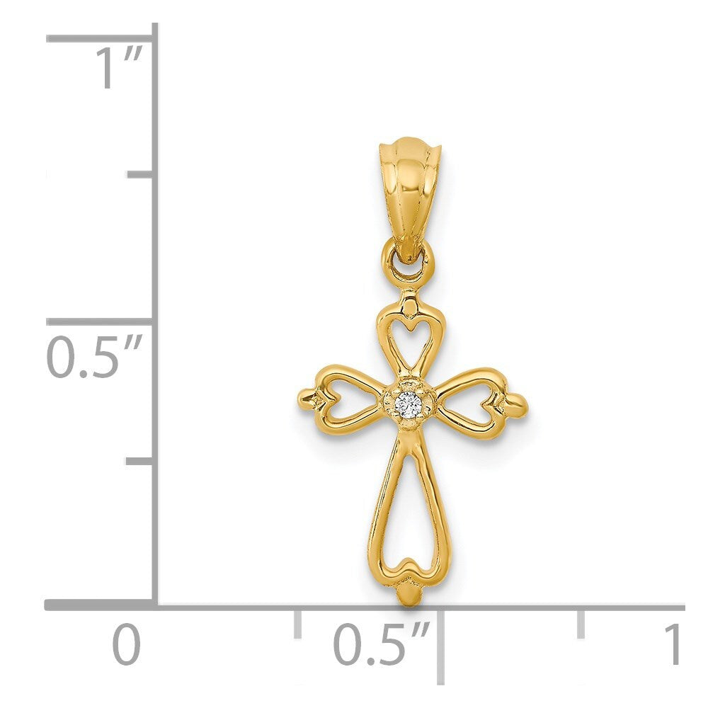 14k Yellow Gold Diamond Accented Cross Pendant for Women