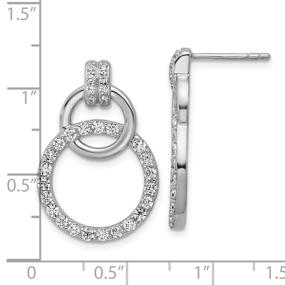 Sterling Silver Rhodium-plated Polished CZ Two Circle Dangle Earrings