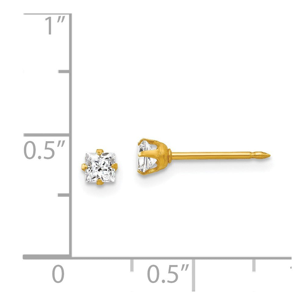 18k Yellow Gold 3mm Square Cubic Zirconia Stud Earrings Gift for Women