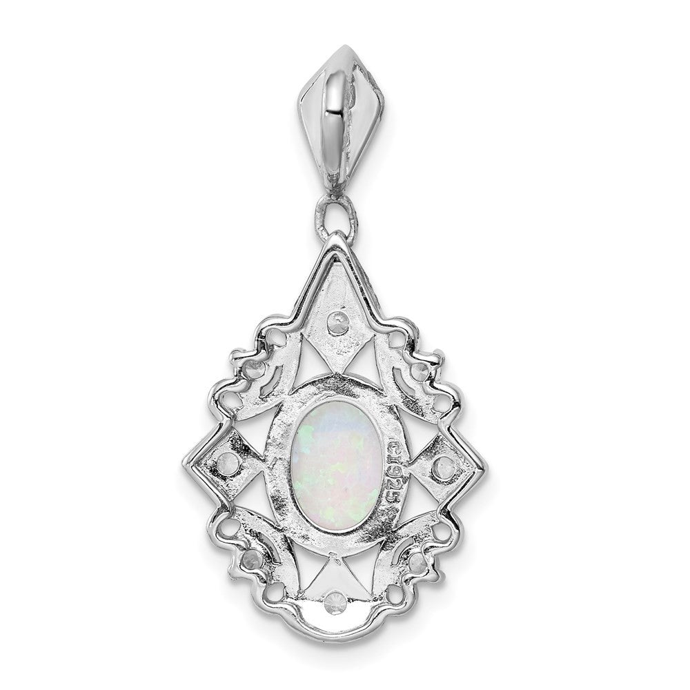 Sterling Silver Rhodium-plated Created Opal and Cubic Zirconia Pendant