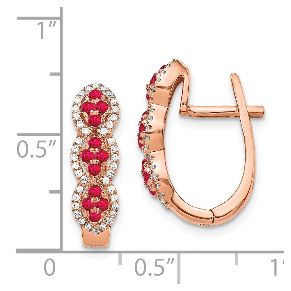 14k Rose Gold Diamond and Ruby Hinged Hoop Earrings
