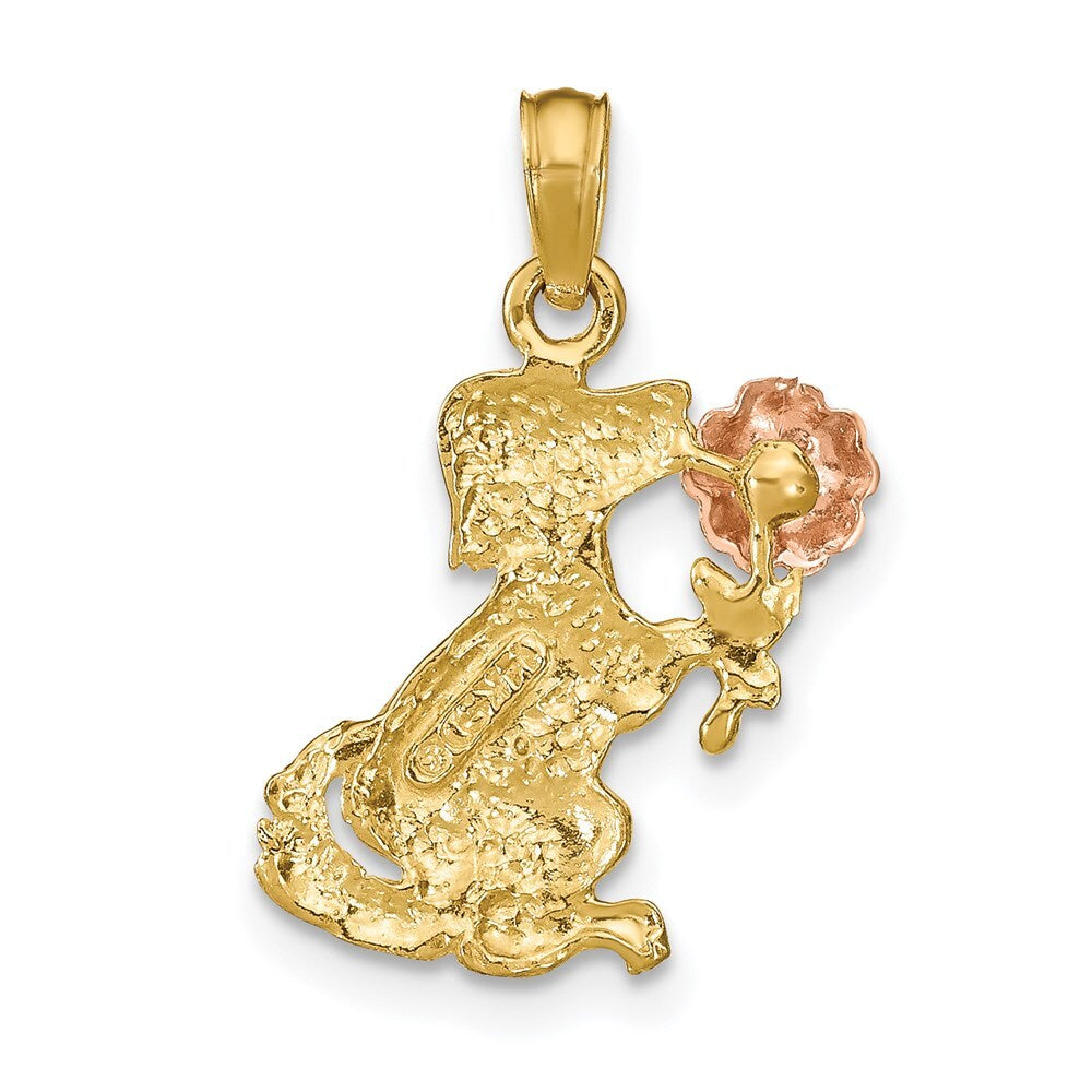 14k Two-tone Gold Dog Holding Flower Charm Pendant for Women