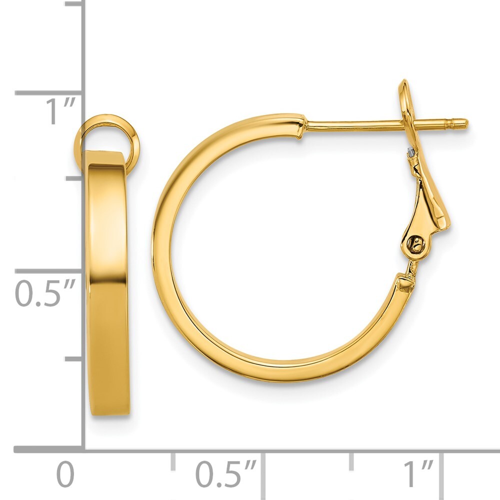14k Yellow Gold 3x20mm Polished Square Tube Round Omega Back Hoop Earrings