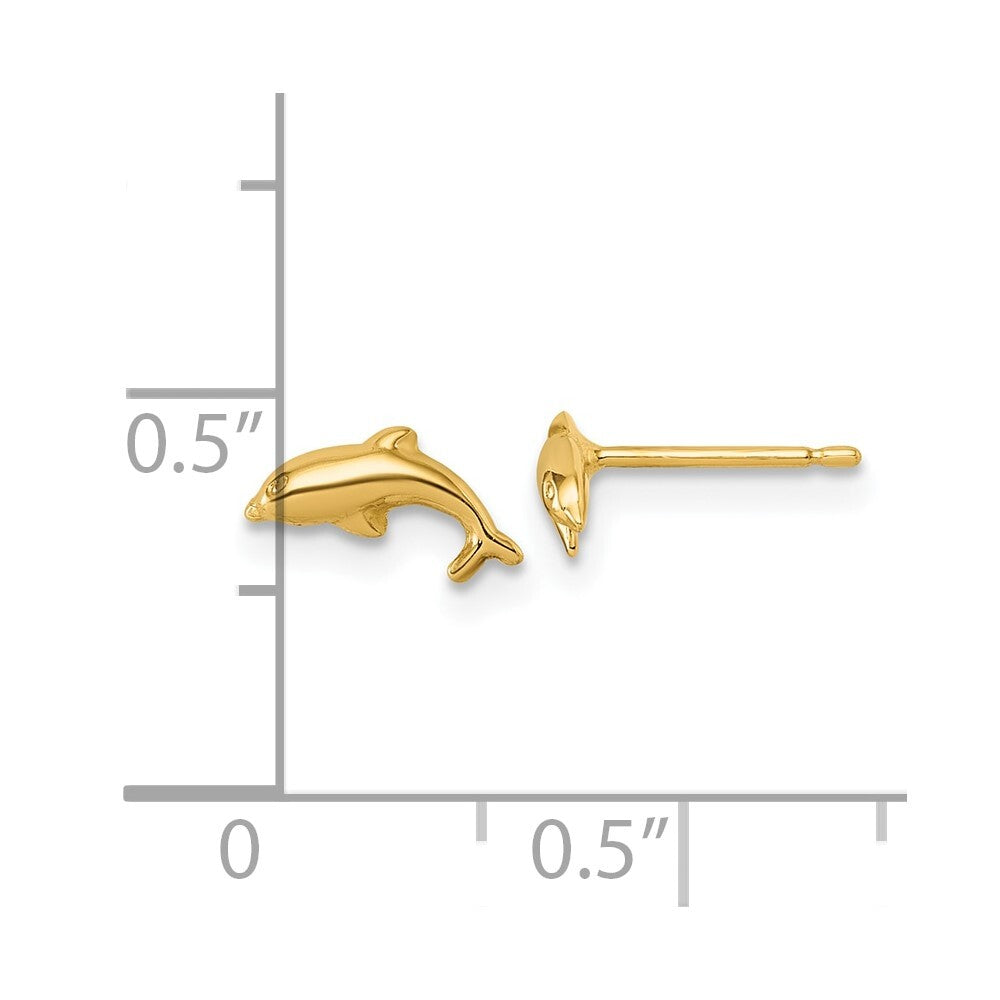 14k Yellow Gold Polished Dolphin Stud Earrings Gift for Women