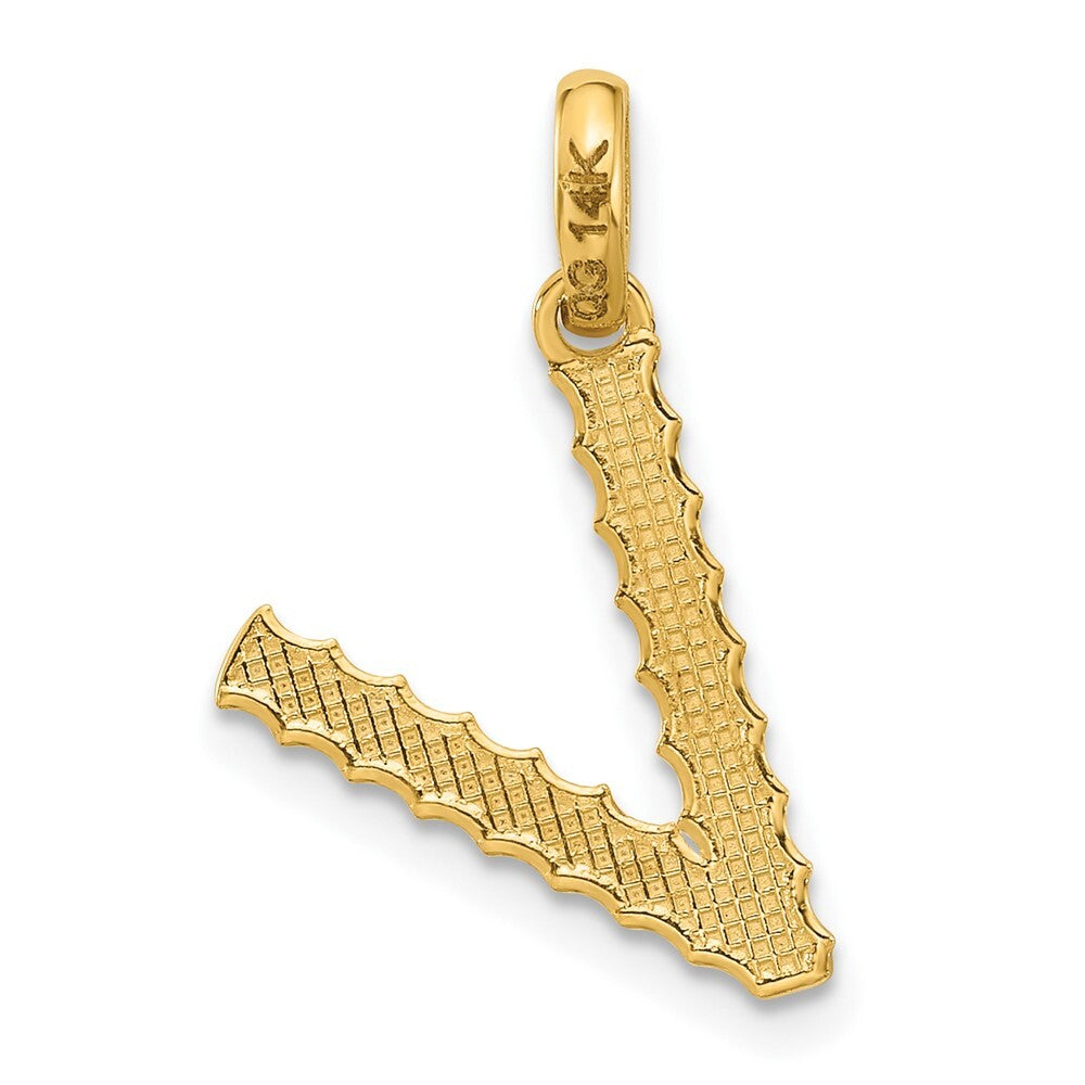 14k Yellow Gold Fancy Twist Letter V Pendant for Women