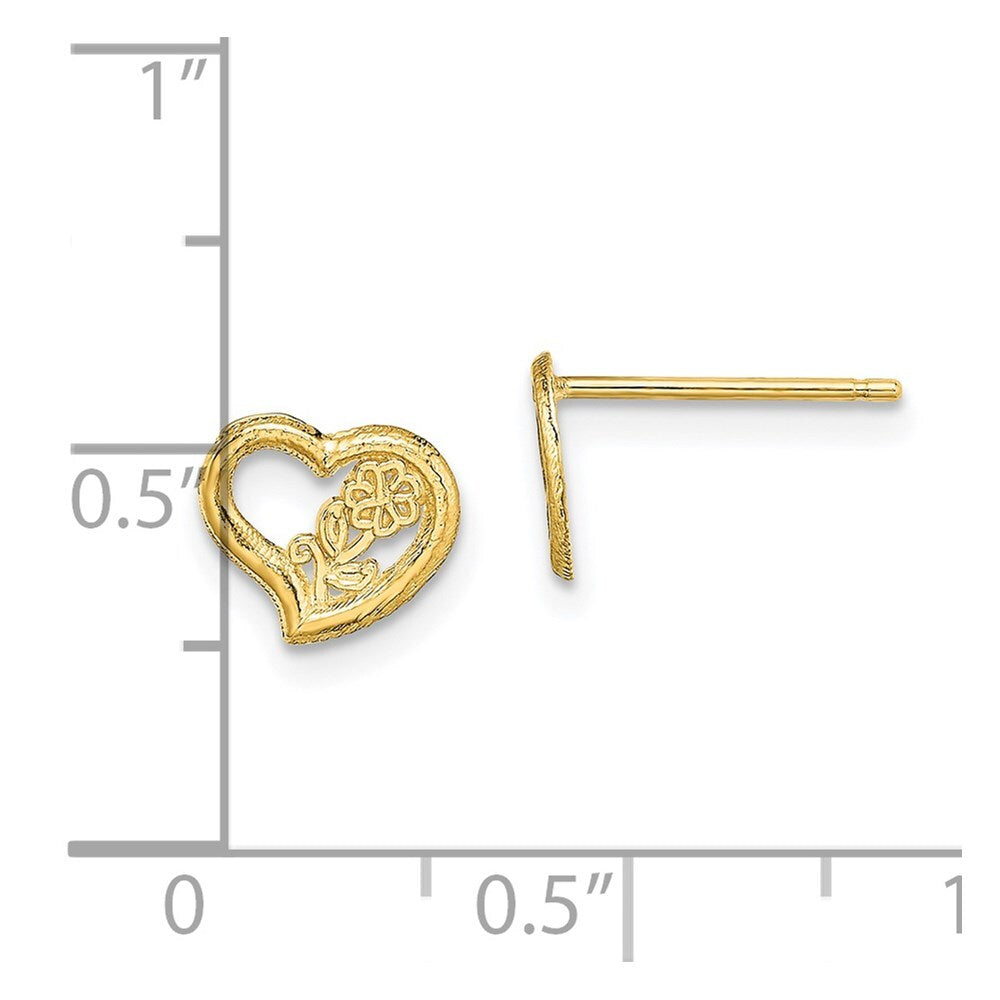 14k Yellow Gold Open Heart Flower Stud Earrings Gift for Women