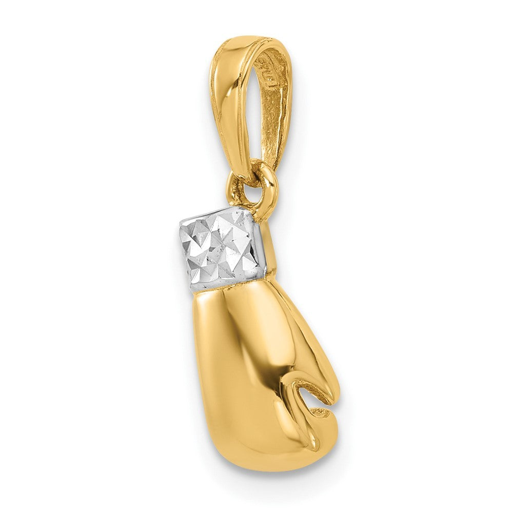14k Yellow Gold and White Rhodium Diamond-Cut Boxing Glove Pendant