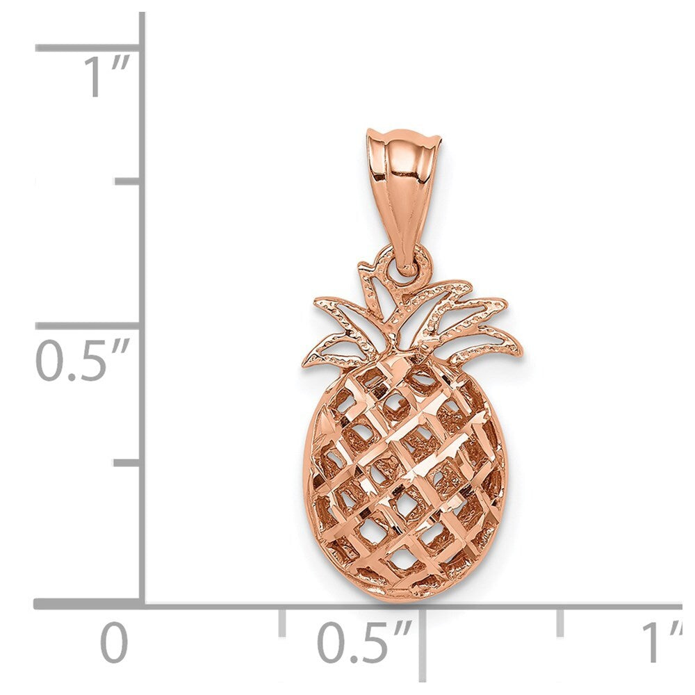 14k Rose Gold Rose Polished & Diamond-cut 3D Pineapple Pendant for Women