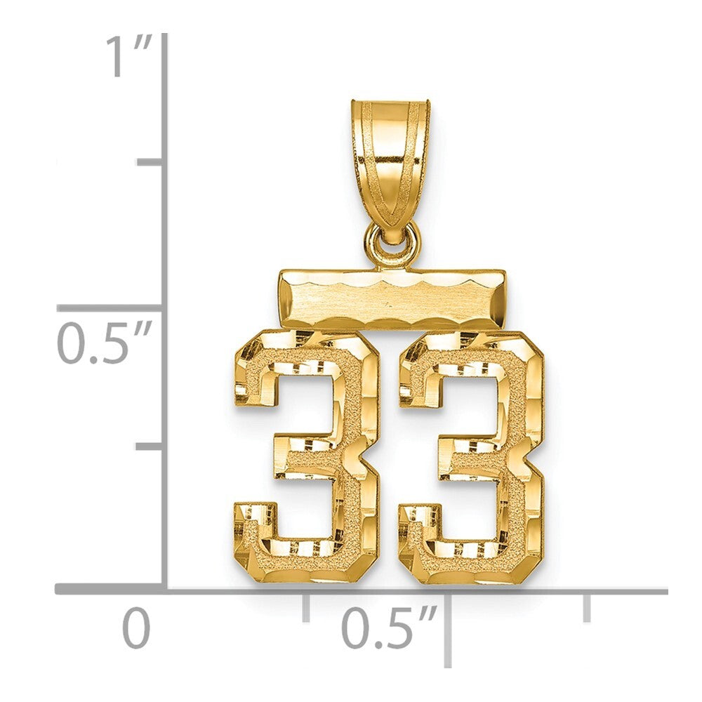 14k Yellow Gold Small Brushed Diamond-cut Number 33 Charm Pendant for Women
