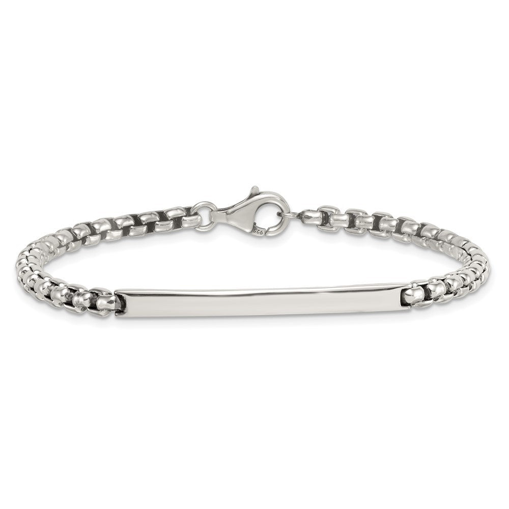 Sterling Silver Antiqued Round Box Chain Bracelet 8 Inch ID Bar Mens Bracelet