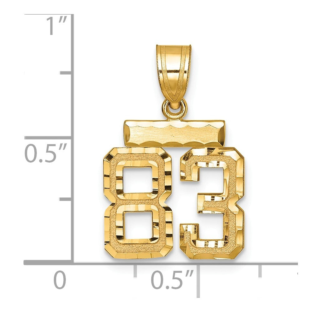 14k Yellow Gold Small Brushed Diamond-cut Number 83 Charm Pendant for Women