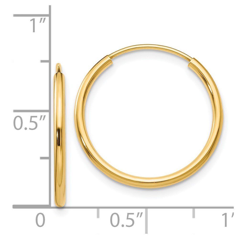 14k Yellow Gold 1.5mm Polished Round Endless Hoop Earrings Gift for Women