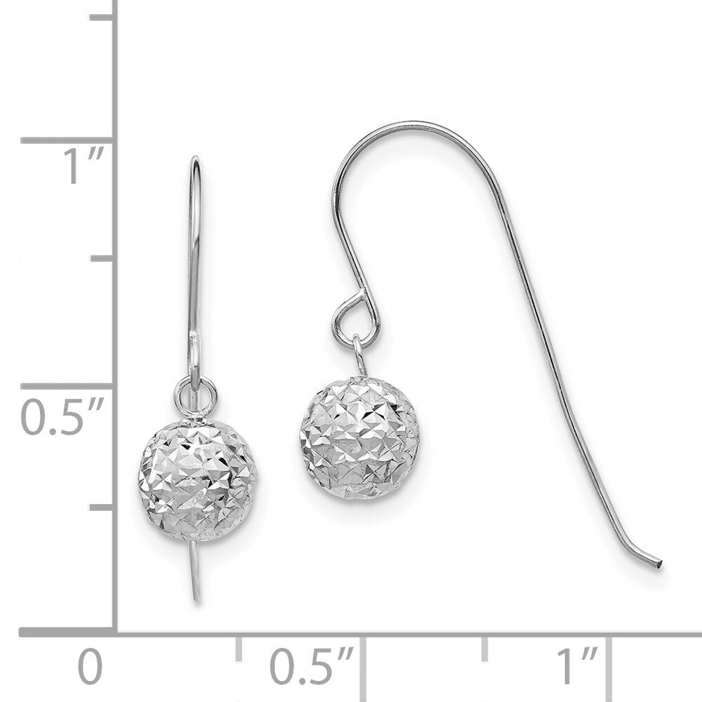 14K White Gold 6mm Diamond Cut Ball Dangle Earrings Gift for Women