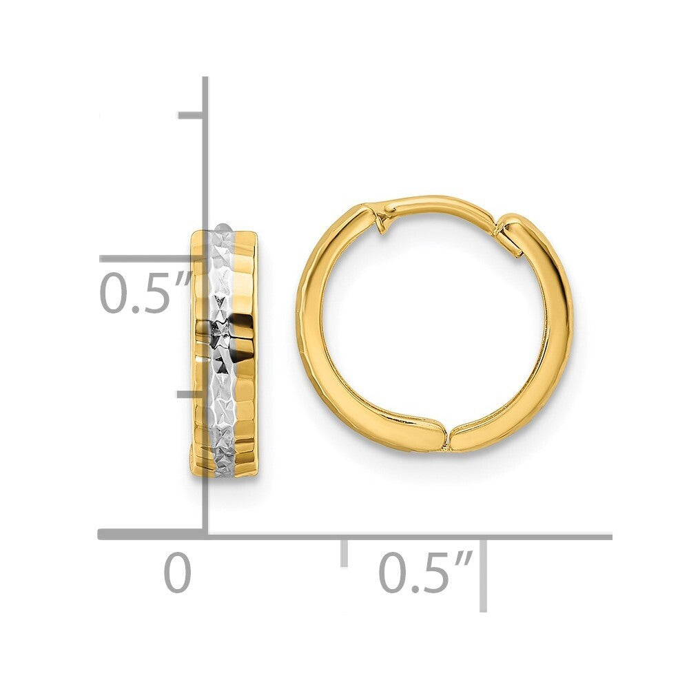 14k Yellow Gold Rhodium Diamond-cut 3x12mm Hinged Hoop Earrings Gift for Women