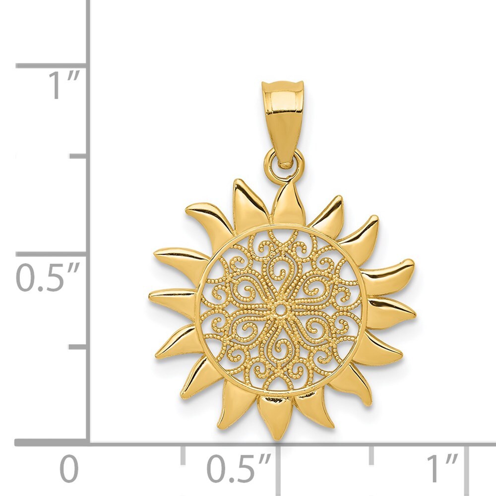 14k Yellow Gold Polished Filigree Sun Pendant for Women