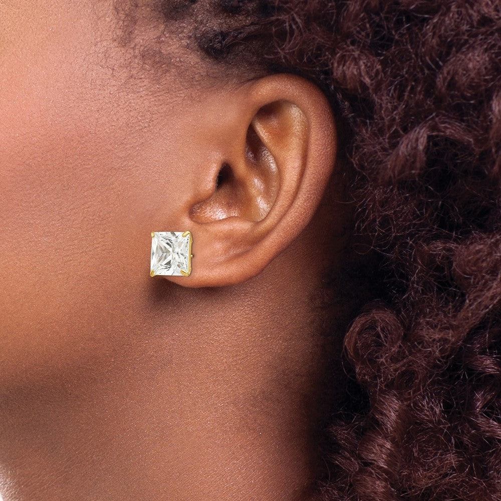 14k Yellow Gold 10mm Square CZ Earrings