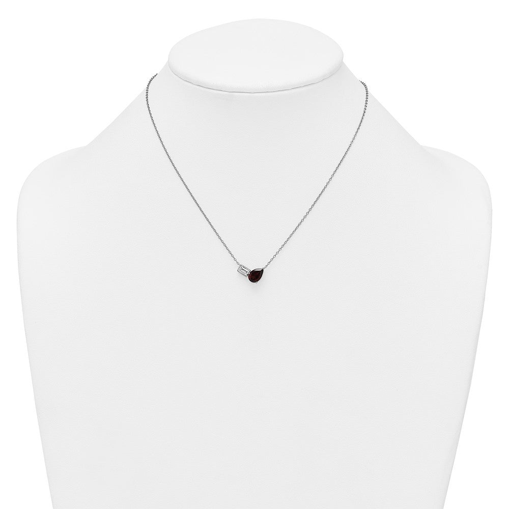 Sterling Silver Pear Garnet and Emerald-cut White Topaz Necklace 16" w/ 2" Ext