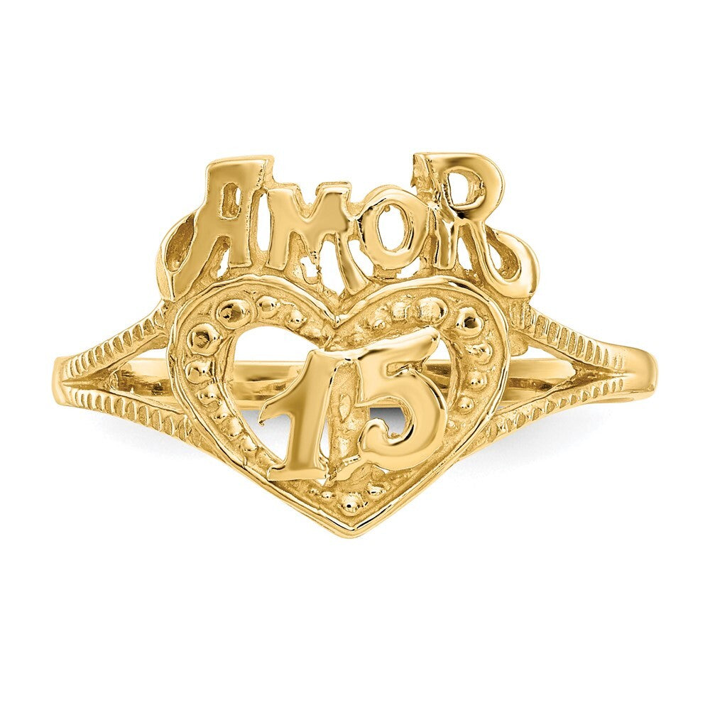 14K Yellow Gold 15 Amor Heart Ring