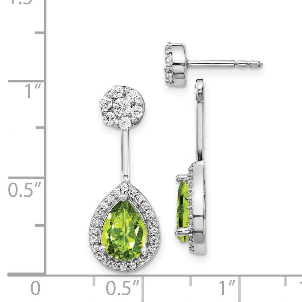 14k White Gold Diamond/Pear Peridot Front/Back Drop & Dangle Earrings