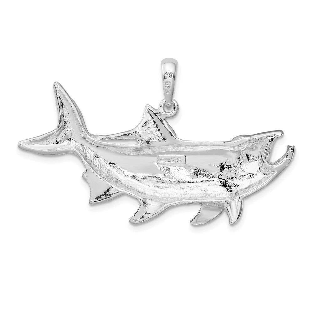 Sterling Silver Rhodium-Plated Tarpon Fish with Open Mouth Pendant