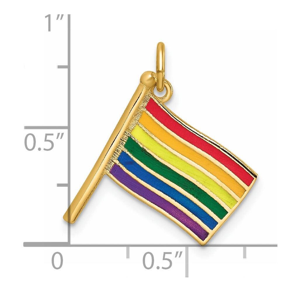 14k Yellow Gold Polished Enameled Rainbow Flying Flag Pendant for Women