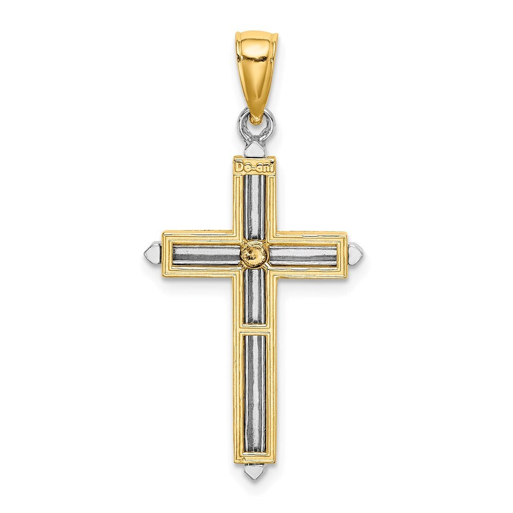 14k Two-tone Gold Polished Cross Charm Pendant for Women