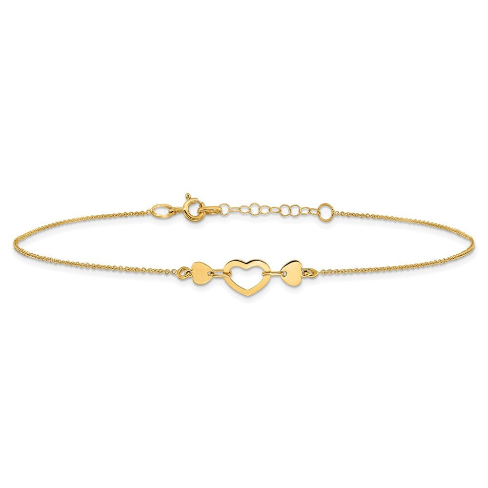 14k Yellow Gold Polished Open Heart 10.75 inch Anklet
