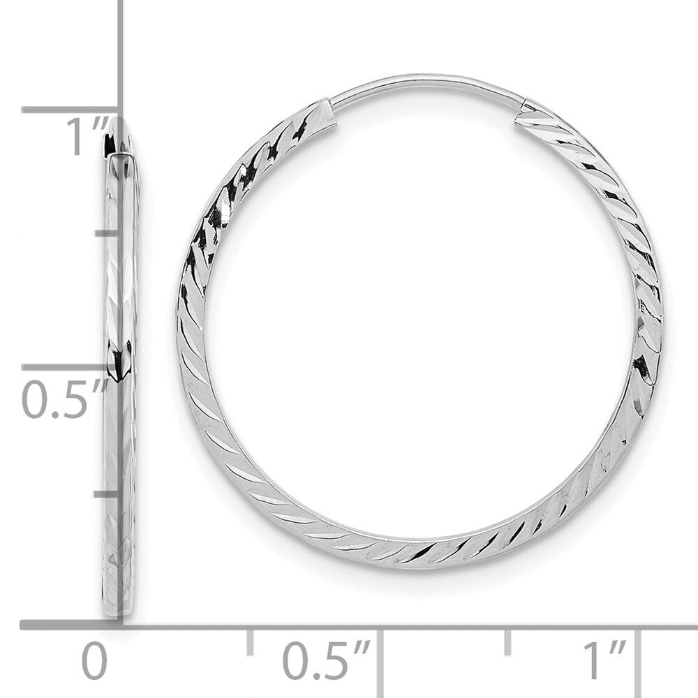 14k White Gold Diamond-cut Square Tube Endless Hoop Earrings Gift for Women
