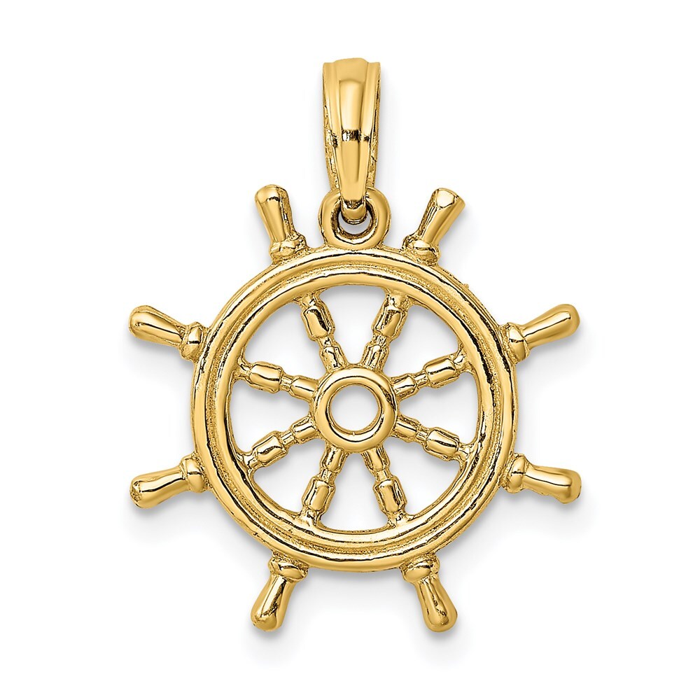 14k Yellow Gold 3-D Ships Wheel Charm Pendant for Women