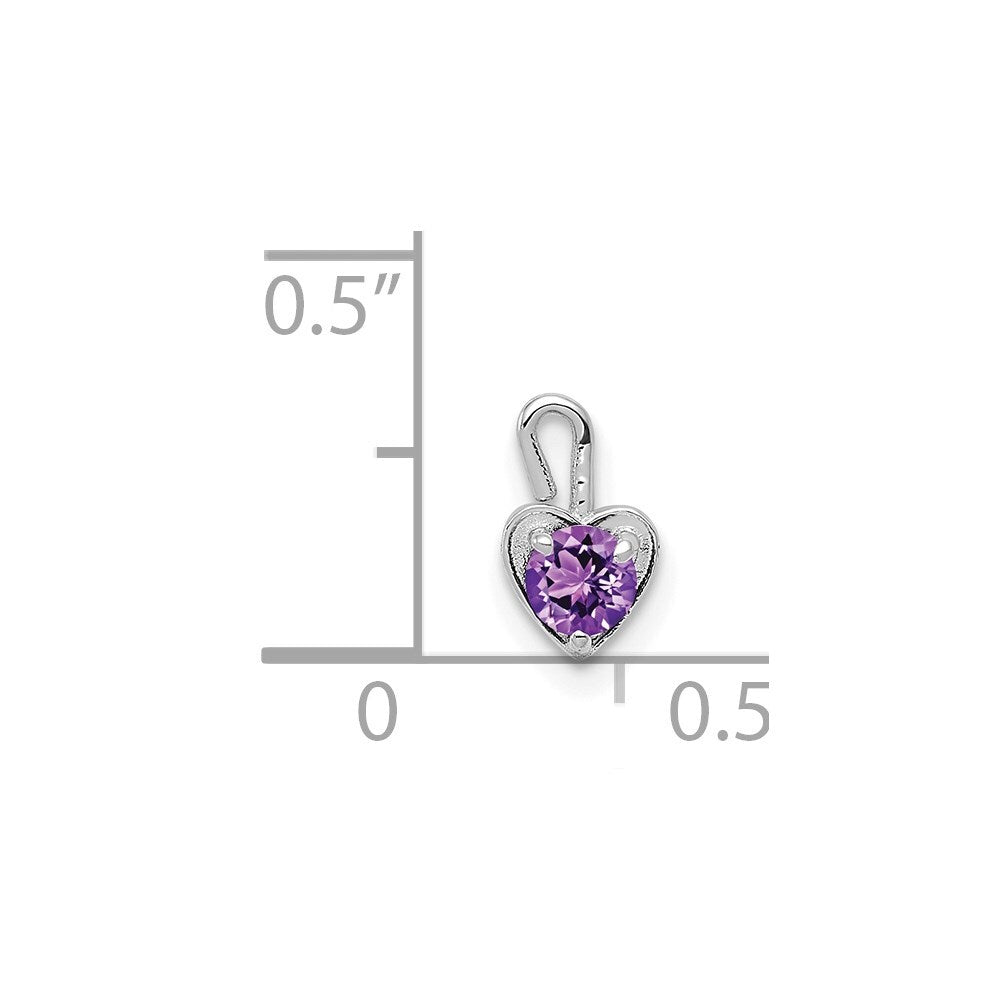 14k White Gold February Synthetic Birthstone Heart Charm Pendant for Women