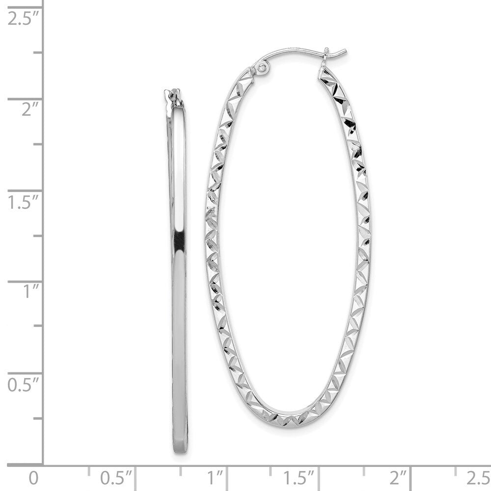 Sterling Silver Rhodium-plated Diamond-cut 2mm Oval Hoop Earrings