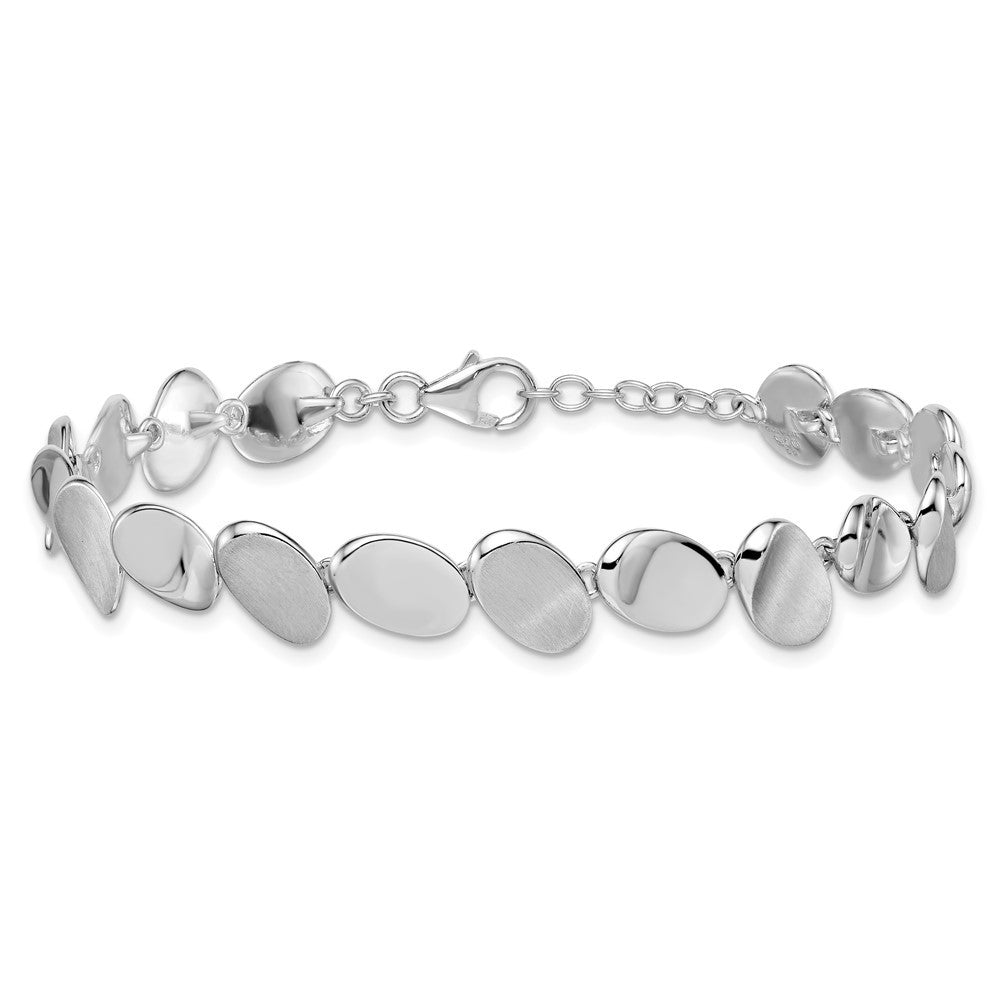 Sterling Silver Brushed and Ovals 7.5" with 0.5" Extension Bracelet