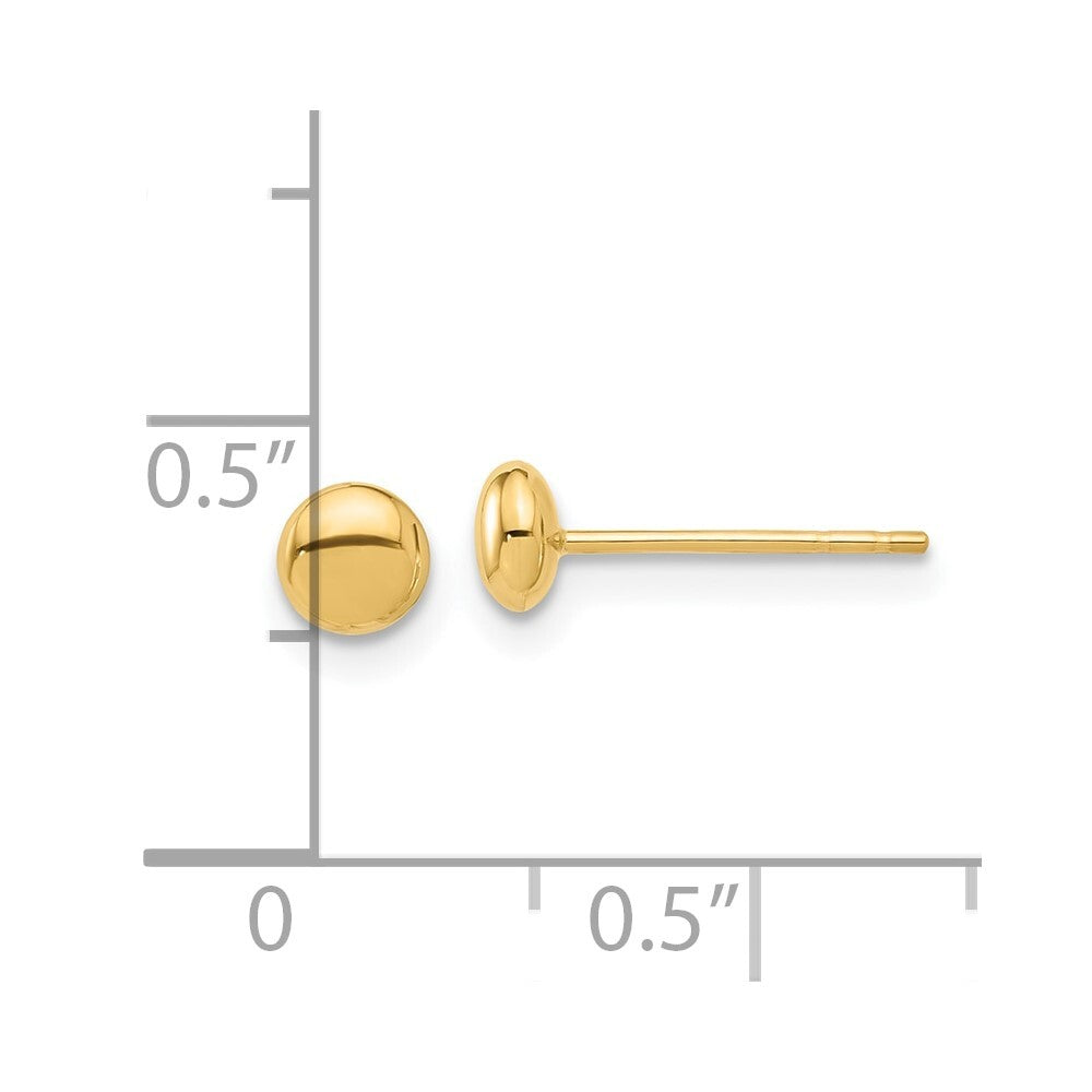 14k Yellow Gold Polished 4.5mm Button Stud Earrings Gift for Women