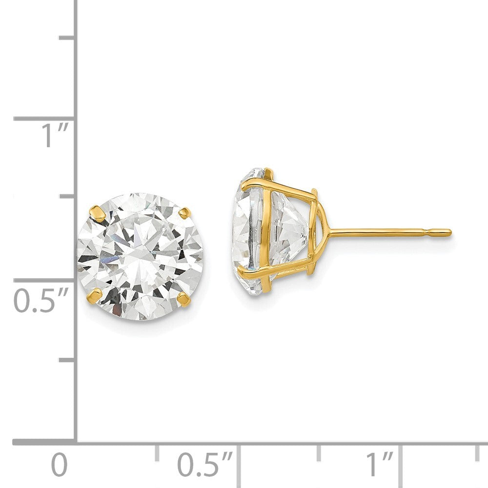 14k Yellow Gold 10mm Round Cubic Zirconia Stud Earrings Gift for Women