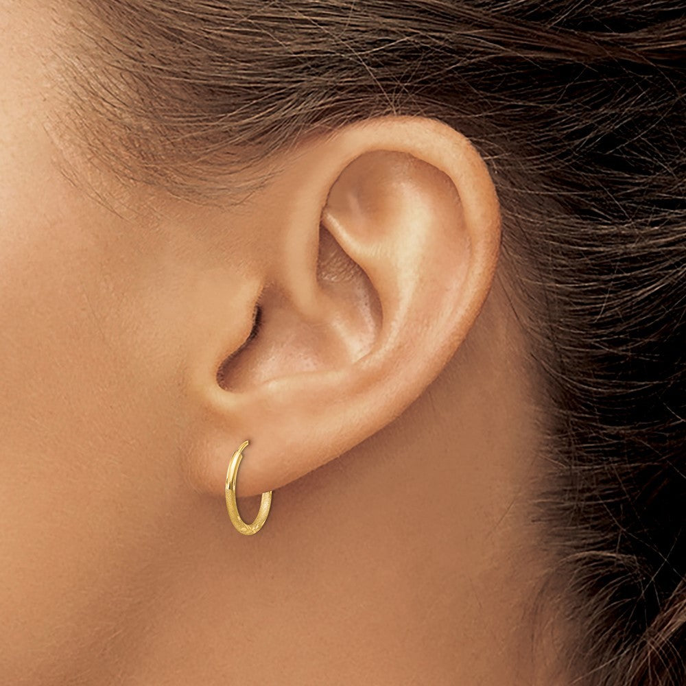 14k Yellow Gold 1.5mm Satin Diamond-cut Endless Hoop Earrings