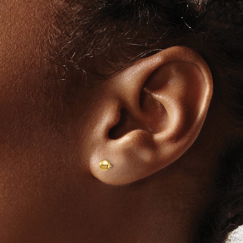 14k Yellow Gold Bar and 3mm Ball Stud Earrings Set Gift for Women
