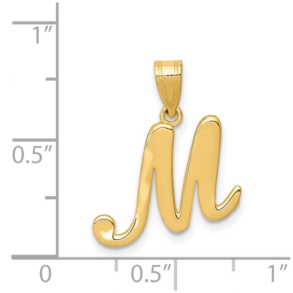 14k Yellow Gold Script Letter M Initial Pendant for Women