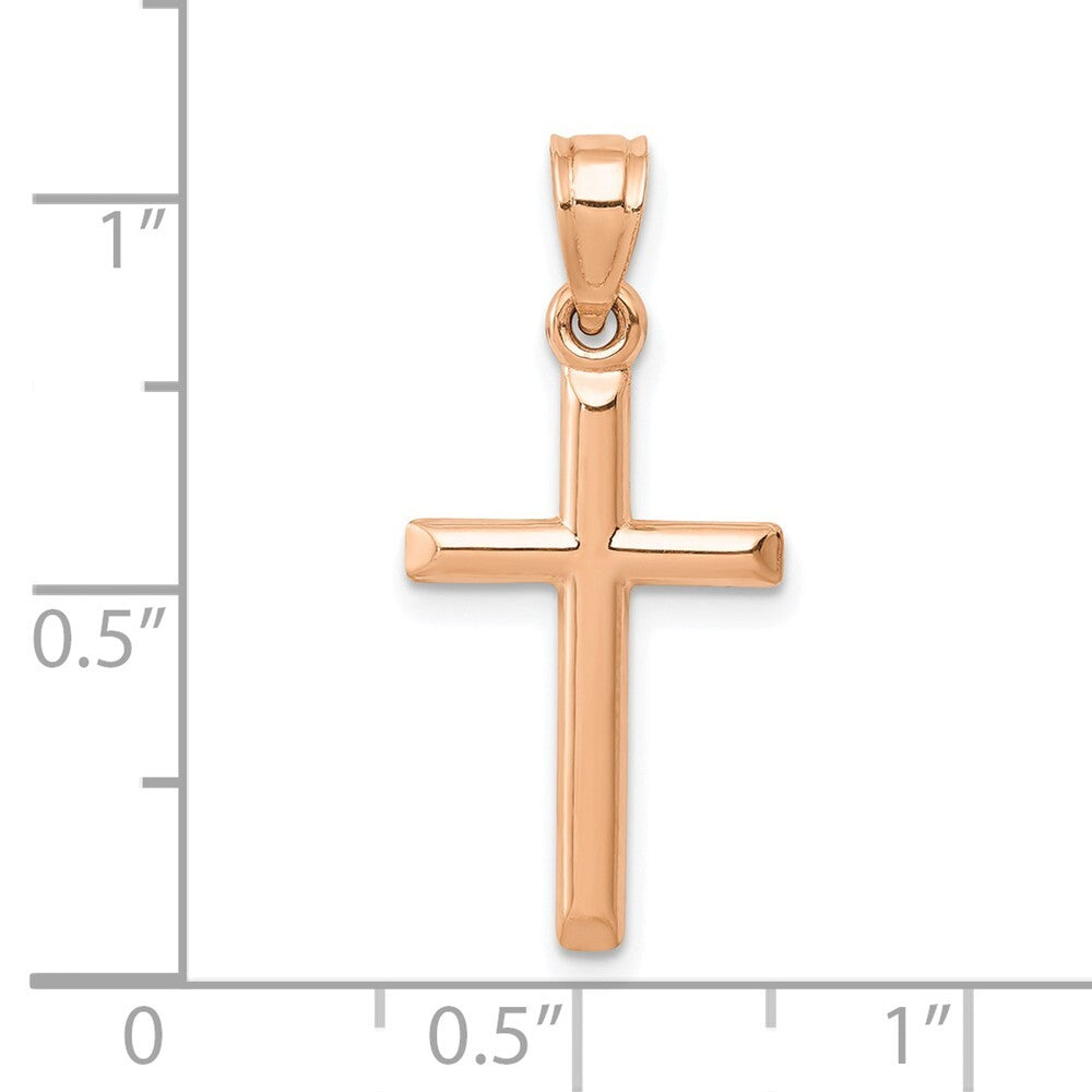 14k Rose Gold Polished Hollow Cross Pendant for Women