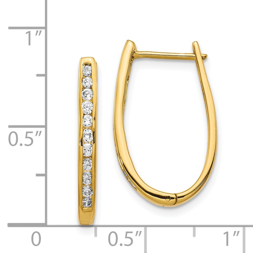 14k Yellow Gold Diamond Oval Hinged Hoop Earrings
