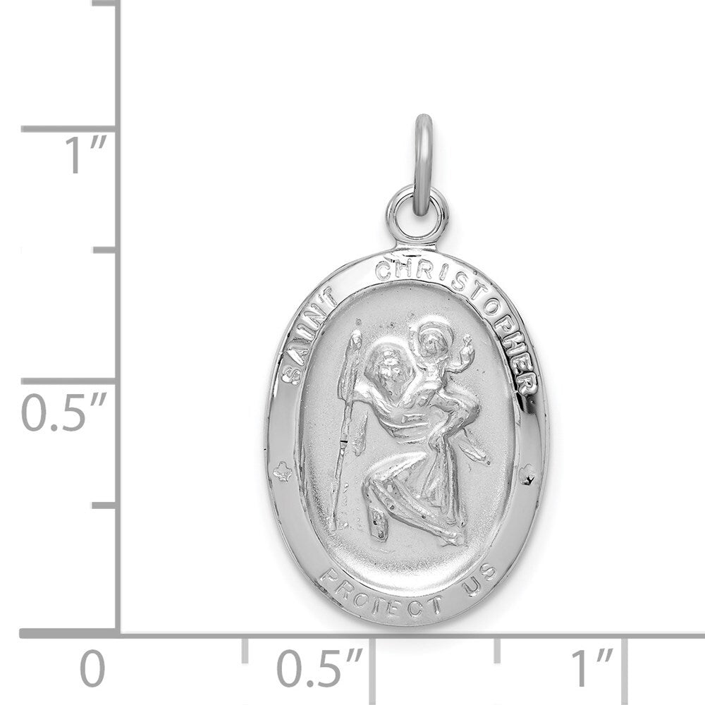 Sterling Silver Rhodium-plated St. Christopher Medal Pendant