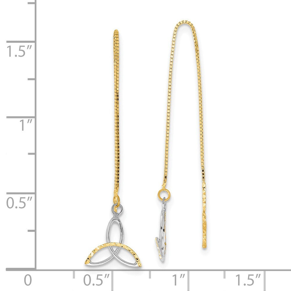 14k Yellow Gold Rhodium Diamond-cut Box Chain Celtic Knot Threader Earrings