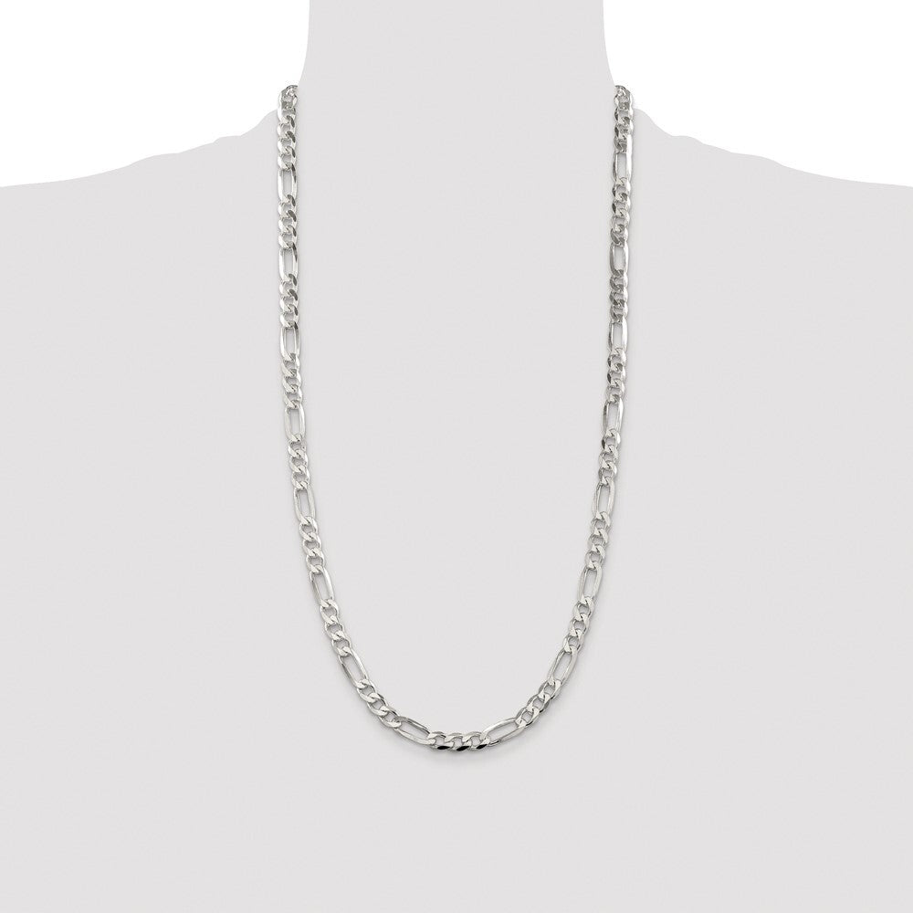 Sterling Silver Rhodium-plated 6.75mm Pav� Flat Figaro Chain