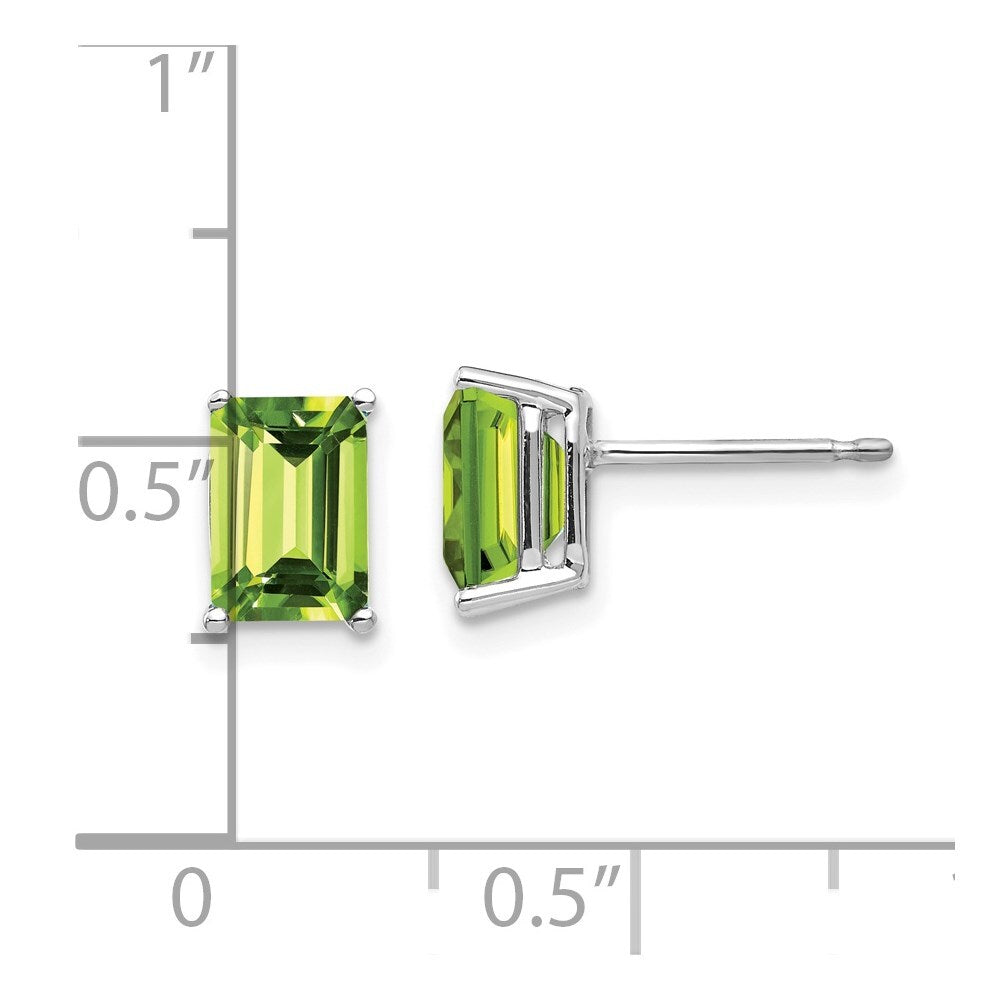 14k White Gold 7x5mm Emerald Cut Peridot Stud Earrings Gift for Women